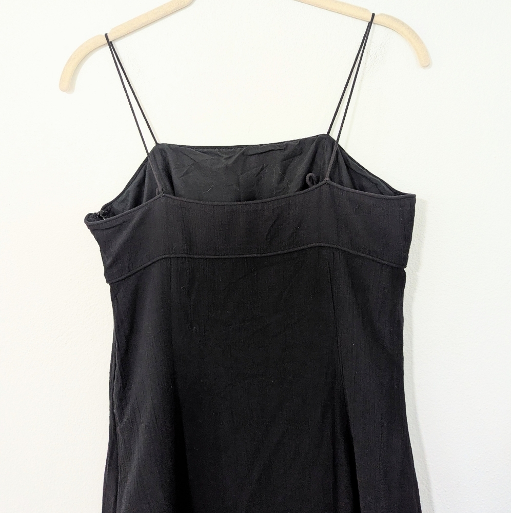Vintage Express Babydoll Gauzy Midi Dress Square Neck Tiered Black Medium M - Picture 8 of 9